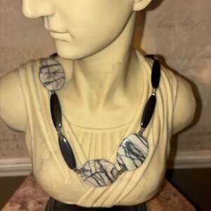 Donna Dressler Vintage Picasso Jasper and Black Onyx Sterling Silver Statement N